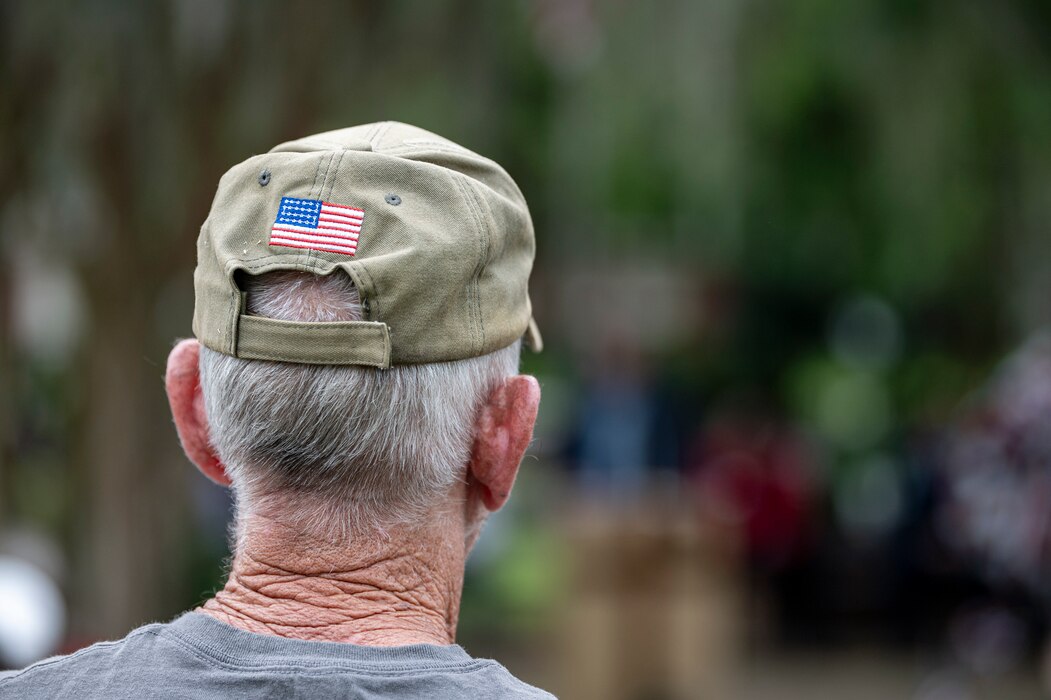 A U.S. veteran attends a Memorial Day ceremony at Sunset Hill Cemetery in Valdosta, Georgia, May 27, 2024. The participants honored fallen heroes who sacrificed their lives defending our nation. (U.S. Air Force photo by Airman 1st Class Leonid Soubbotine)