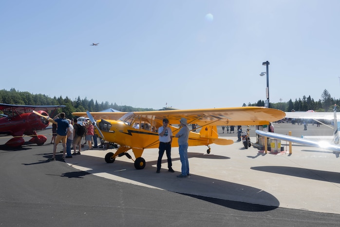 A Piper J3L65 single engine aircraft is displayed during an air show at Nevada County Airport in Grass Valley, Calif., May 19, 2024. The air show included military and civilian aircraft flyovers, food and drink vendors and a showing from all branches to support an action packed day, celebrating the armed forces. (U.S. Marine Corps photo by Sgt. Ryan Harvey)