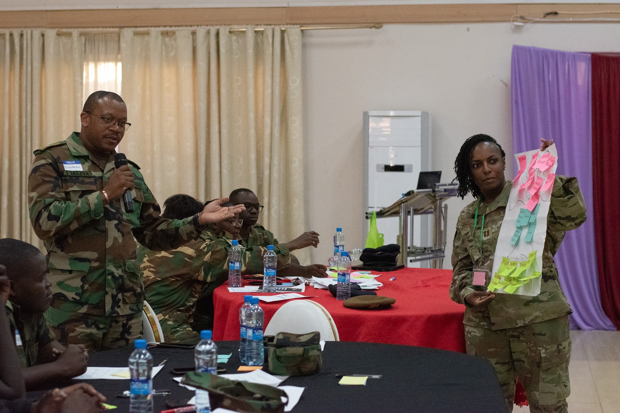 Capt Aisha Evans leads exercise in root causes of gender-based violence, facilitating discussions amongst ZDF participants