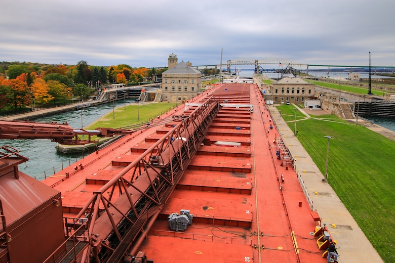 M/V Paul R Tregurtha entering the Poe Lock from the lower river October 15, 2016, at the Soo Locks in Sault Ste. Marie, Michigan.