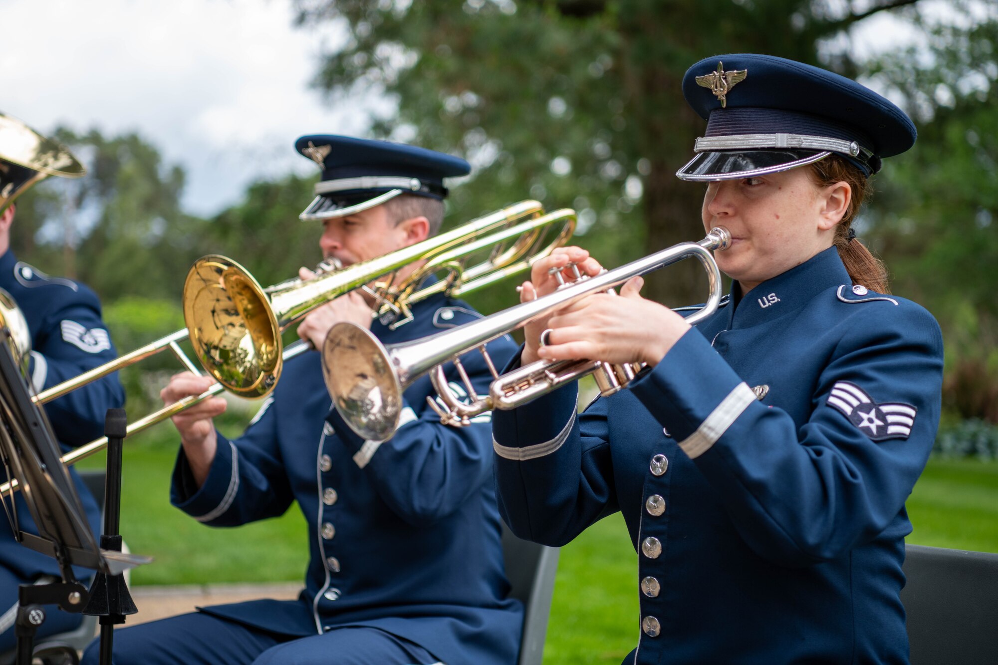 Members of the U.S. Air Forces in Europe and Africa Band perform during a Memorial Day