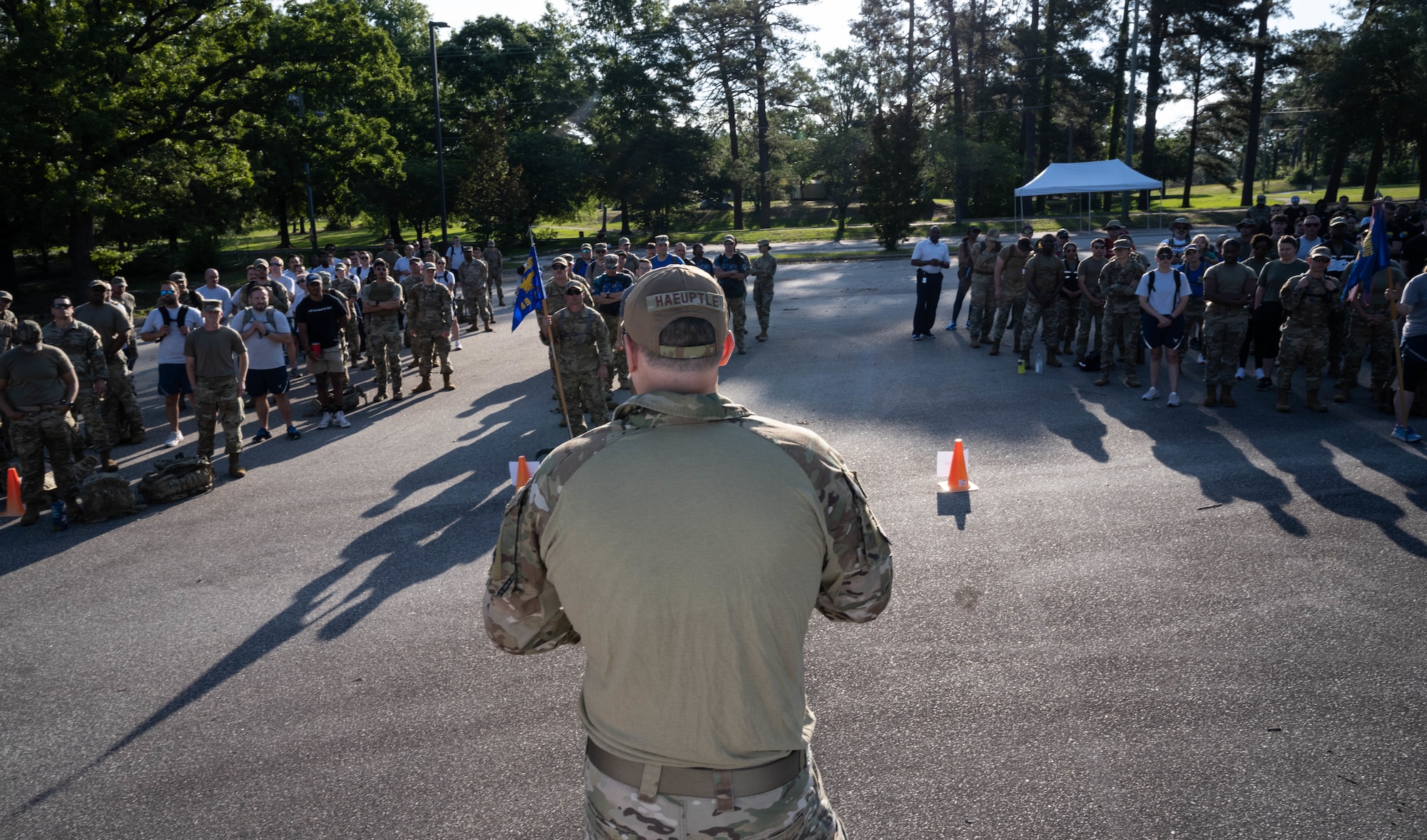 U.S. Air Force officer addresses crowd