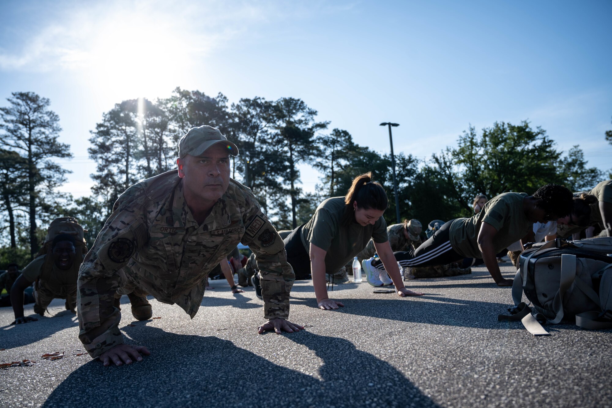 Air Force officer does pushups