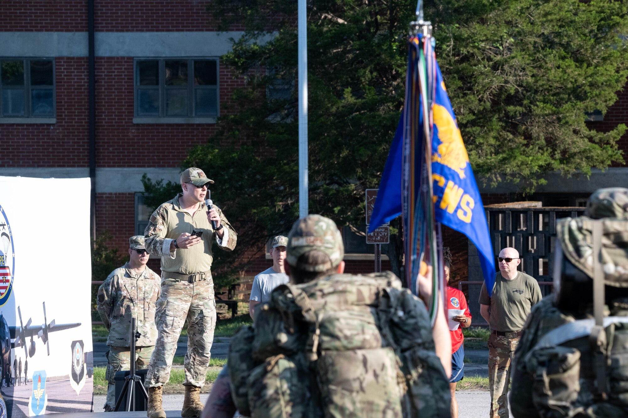 Air Force officer speaks to crowd