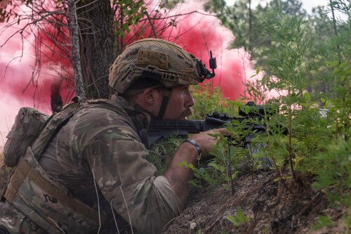 Airman takes cover