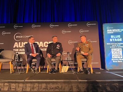 Photo of U.S. Air Force Brig. Gen. Anthony Mastalir speaking at a Space Summit
