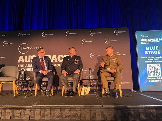 Photo of U.S. Air Force Brig. Gen. Anthony Mastalir speaking at a Space Summit