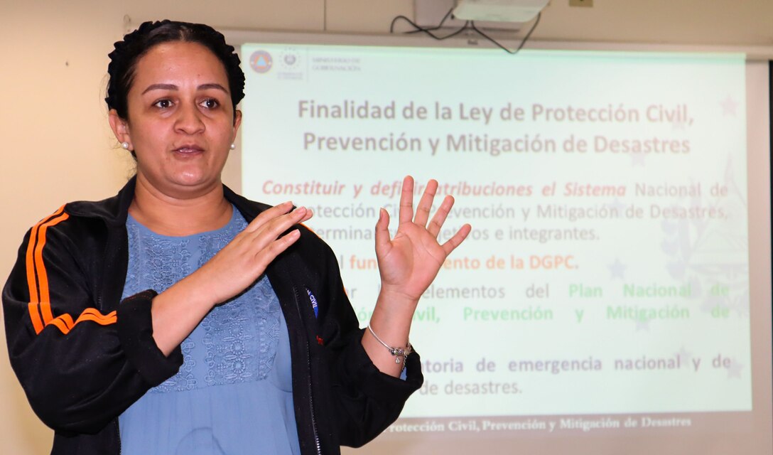 A photo of a woman briefing.