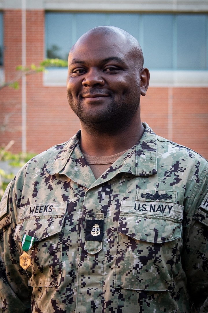 Chief Petty Officer Raymond Weeks received the Navy and Marine Corps Commendation Medal during a ceremony held May 29, 2024 for his service aboard Naval Health Clinic Cherry Point.  Weeks will retire in early Summer 2024 after more than 20 years’ service in the United States Navy.