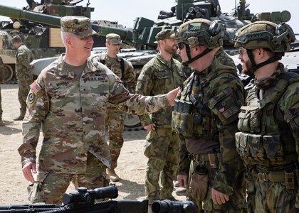 Brig. Gen. Wesley Murray, the 29th Infantry Division's Deputy Commanding General- Support, attended a live-fire demonstration hosted by the Czech Republic Army along with the U.S. Ambassador to the Czech Republic, visiting Virginia and West Virginia Army National Guard leadership May 10, 2024, at Velká Střelná Shooting Range in the Czech Republic. The demonstration included members of the 72nd Mechanized Battalion, 7th Mechanized Brigade, Czech Republic Army, along with members of the 1-150th Cavalry Regiment, West Virginia National Guard, 30th Armored Brigade Combat Team.West Virginia National Guard Bradley Fighting Vehicle crews maneuvered alongside Czech Republic T-72M4 tank crews, engaging multiple targets while performing armored battle drills during the exercise. Virginia, Kentucky and West Virginia National Guard Soldiers are taking part in Immediate Response 24, a sub-exercise of the DEFENDER 24 exercise being held throughout Europe.