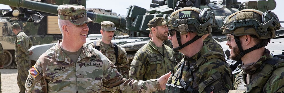 Brig. Gen. Wesley Murray, the 29th Infantry Division's Deputy Commanding General- Support, attended a live-fire demonstration hosted by the Czech Republic Army along with the U.S. Ambassador to the Czech Republic, visiting Virginia and West Virginia Army National Guard leadership May 10, 2024, at Velká Střelná Shooting Range in the Czech Republic.The demonstration included members of the 72nd Mechanized Battalion, 7th Mechanized Brigade, Czech Republic Army, along with members of the 1-150th Cavalry Regiment, West Virginia National Guard, 30th Armored Brigade Combat Team.West Virginia National Guard Bradley Fighting Vehicle crews maneuvered alongside Czech Republic T-72M4 tank crews, engaging multiple targets while performing armored battle drills during the exercise. Virginia, Kentucky and West Virginia National Guard Soldiers are taking part in Immediate Response 24, a sub-exercise of the DEFENDER 24 exercise being held throughout Europe. (U.S. Army National Guard photo by Staff Sgt. Jeff Clements)