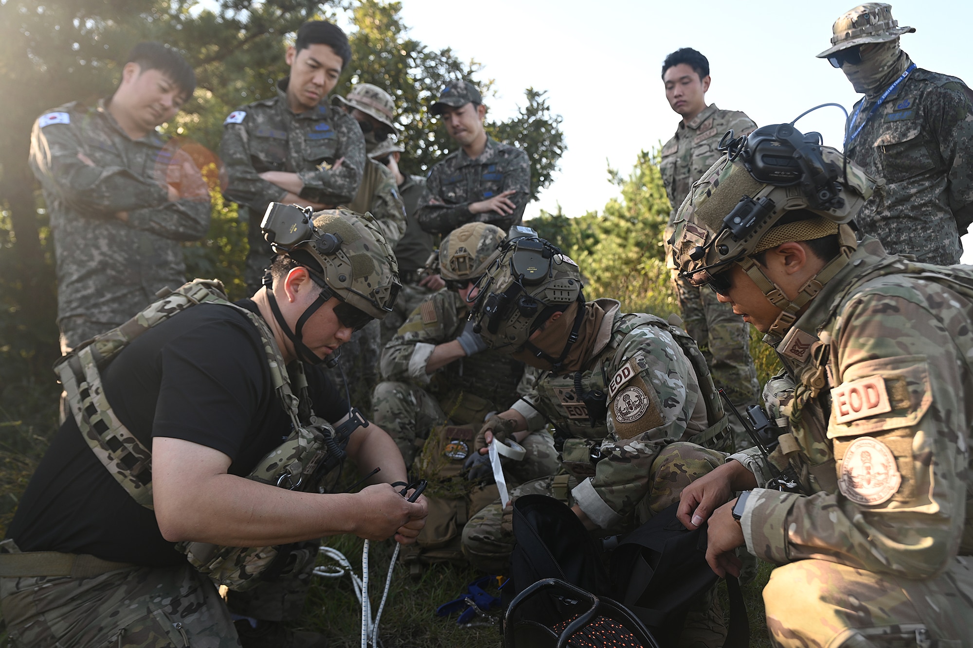 U.S. and Republic of Korea Air Force explosive ordnance disposal Airmen prepare tools for joint EOD training at Kunsan Air Base, ROK.