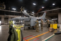 An F-16 Fighting Falcon undergoes maintenance during the Beverly Sunrise 24-6 exercise at Misawa Air Base, Japan, Oct. 24, 2024.