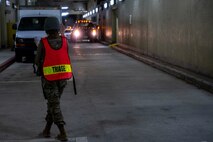 A U.S. Air Force Airman with the 35th Medical Group overlooks the Urgent Care Services tunnel during the Beverly Sunrise 24-6 exercise at Misawa Air Base, Japan, Oct. 24, 2024.