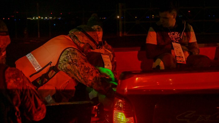 A U.S. Navy Medic training with the 35th Medical Group simulate medical care procedures to a casualty actor during the Beverly Sunrise 24-6 exercise at Misawa Air Base, Japan, Oct. 24, 2024.