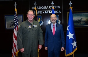 Commander of U.S. Air Forces in Europe – Air Forces Africa Gen. James B. Hecker met today with Alan Meltzer, Chargé d'Affaires a.i. to introduce Mr. Meltzer to the USAFE-AFAFRICA mission and discuss strengthening military cooperation and regional security.