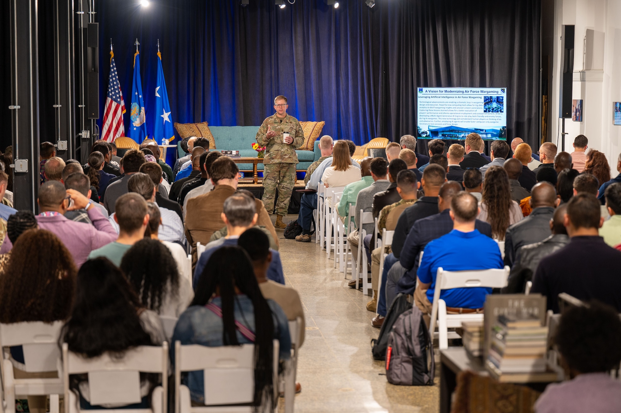 U.S. Air Force Maj. Gen. Parker Wright, Curtis E. LeMay Center for Doctrine Development and Education, and Air University deputy commander, speaks at the Leadership Educational Development eXperience: Kobayashi at Montgomery, Alabama, Oct. 30, 2024. LEDx: Kobayashi was a one-day event that focused on discussions surrounding leadership, innovation and strategy. (U.S. Air Force photo by Senior Airman Evan Porter)