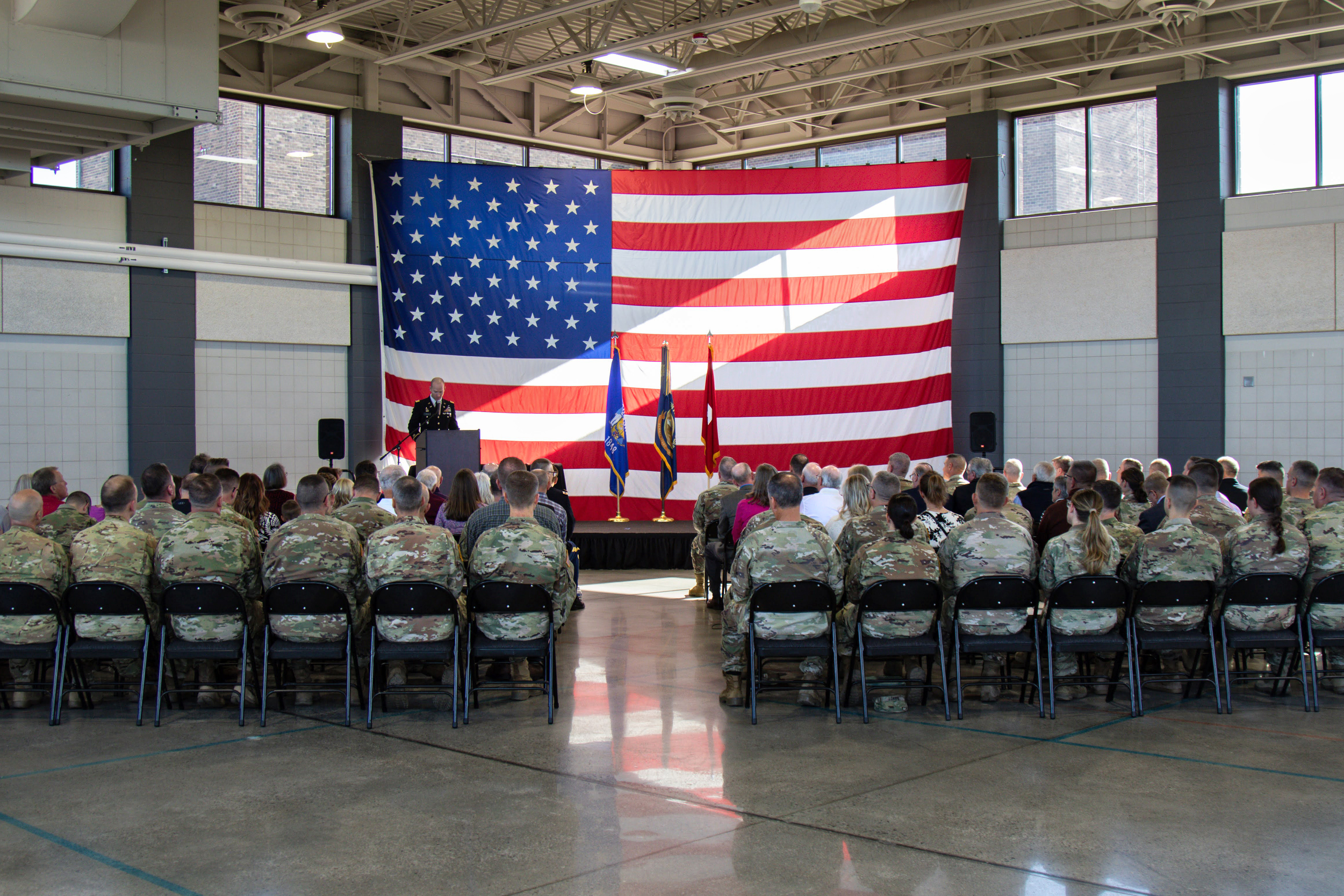 Soldier seated for a retirement ceremony