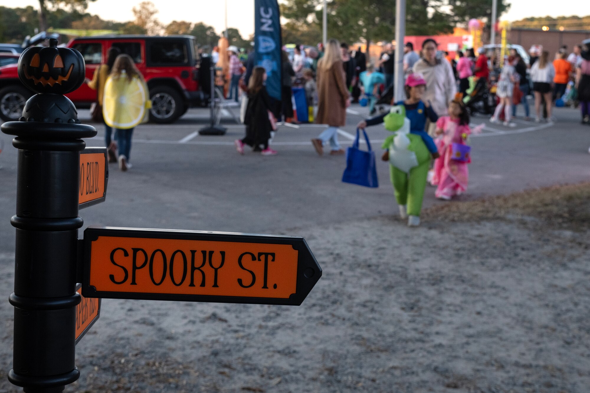 People gather to participate in holiday festivities during the Halloween Spooktacular and Lead Wing Celebration at Seymour Johnson Air Force Base.