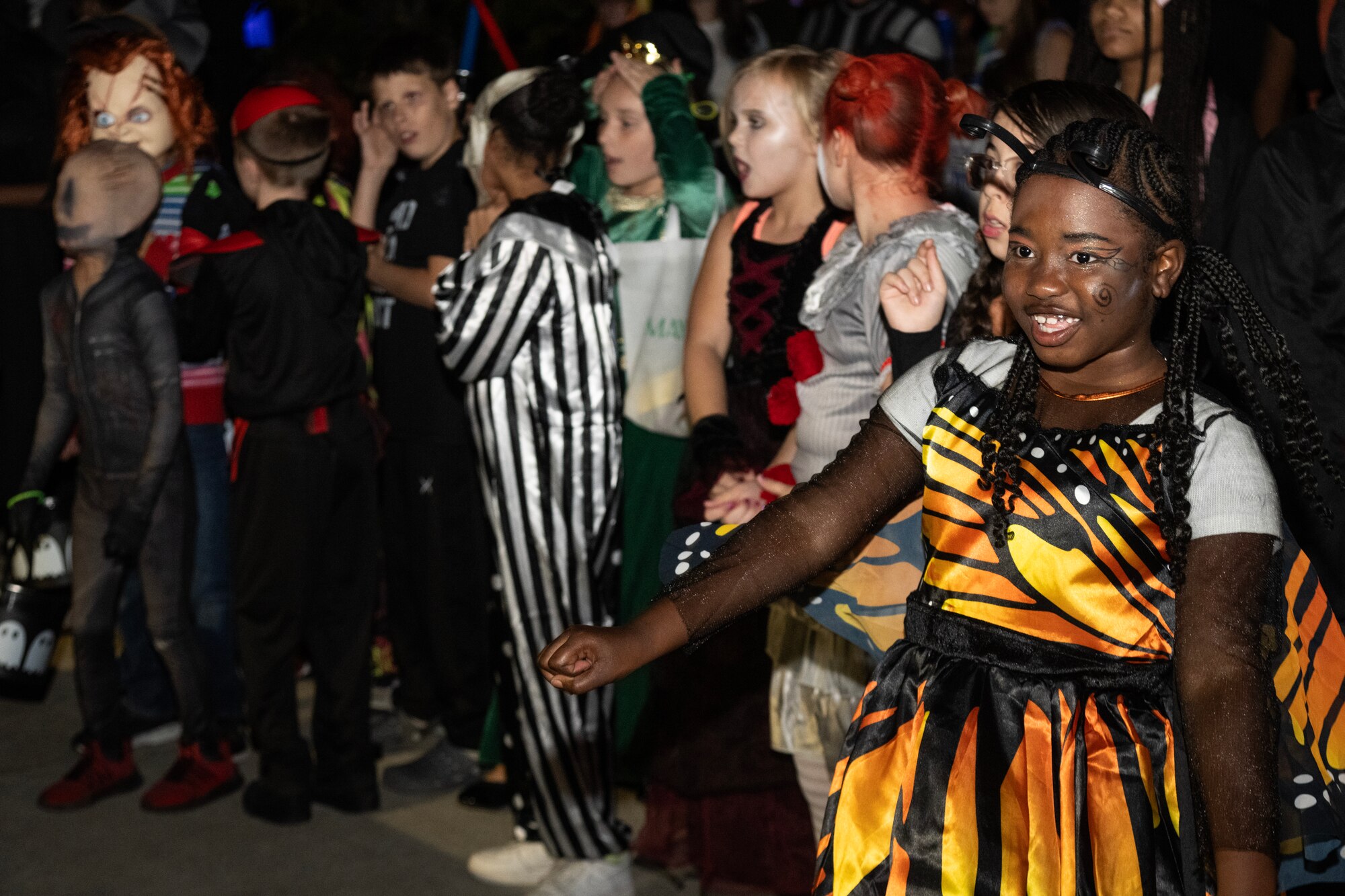 Children participate in a costume contest during the Halloween Spooktacular and Lead Wing Celebration at Seymour Johnson Air Force Base.
