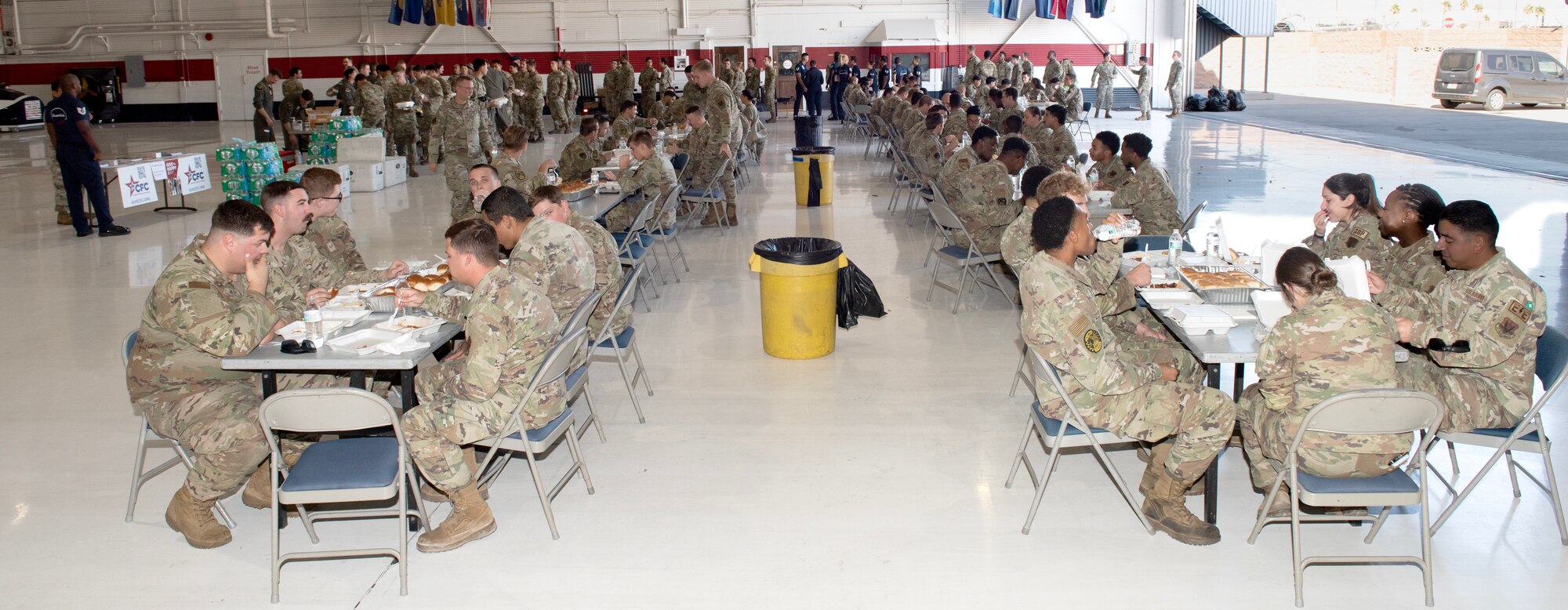 Maintenance Airmen from multiple units, enjoy free barbecue at Nellis Air Force Base, Nevada, Oct. 28, 2024.