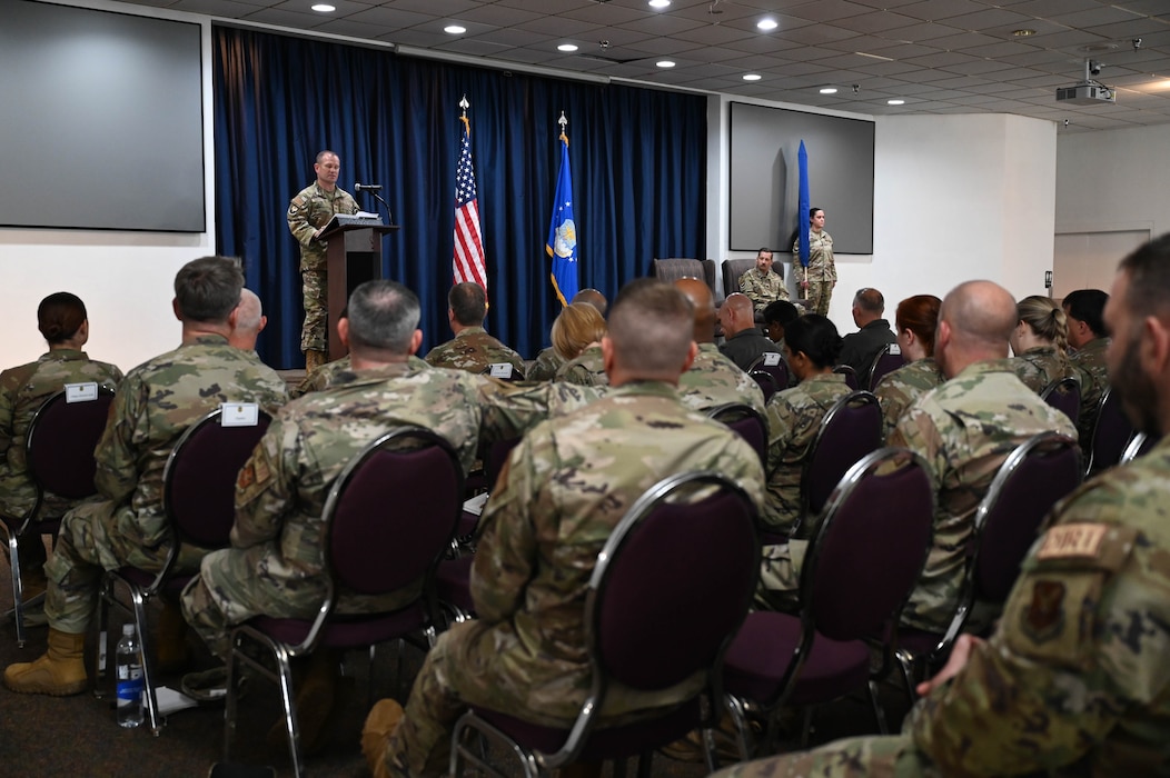 12th Air Task Force commander, gives opening remarks for the 12th Combat Air Base Squadron