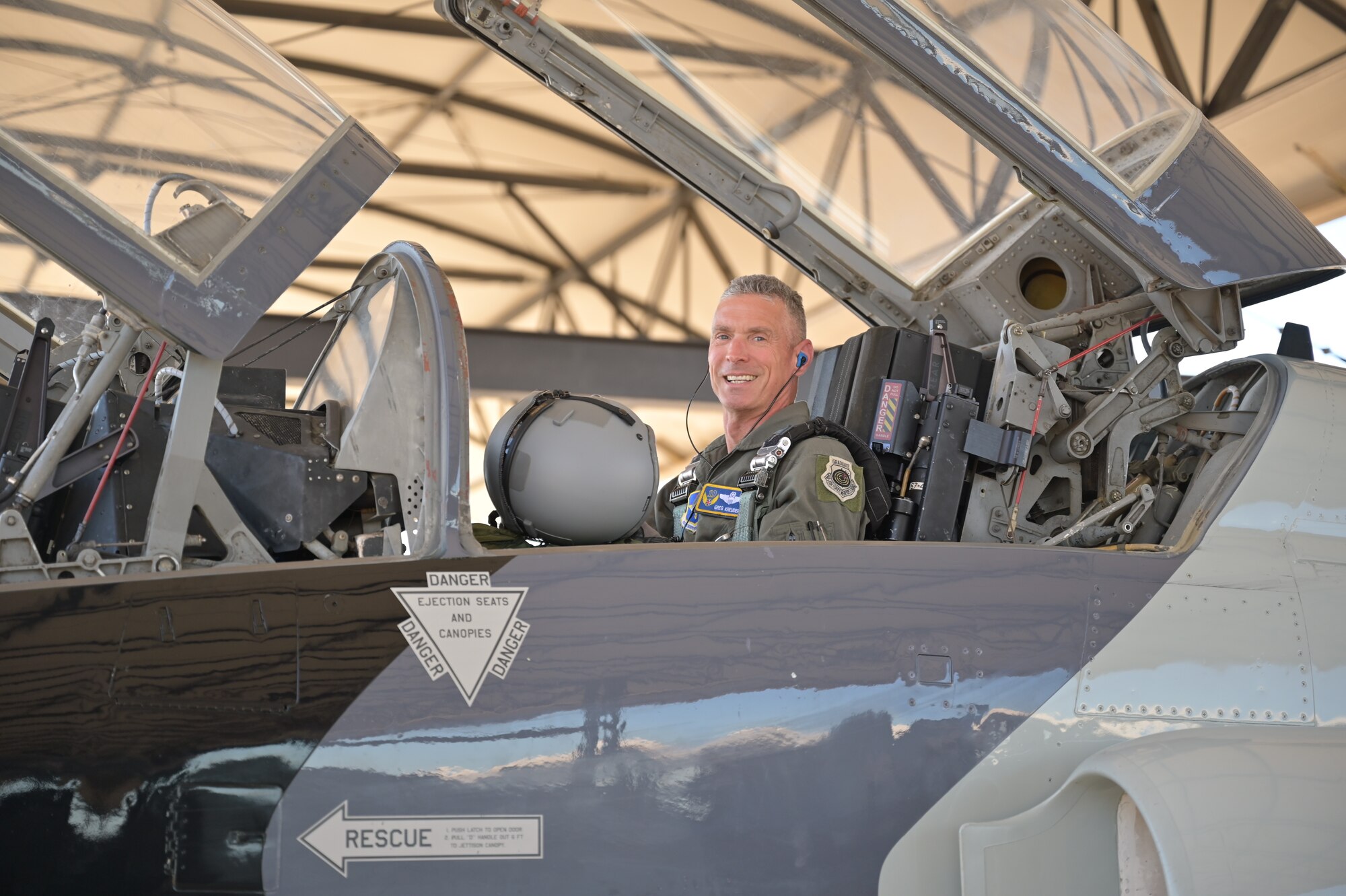 Maj. Gen. Kreuder sits in a T-38 Talon.