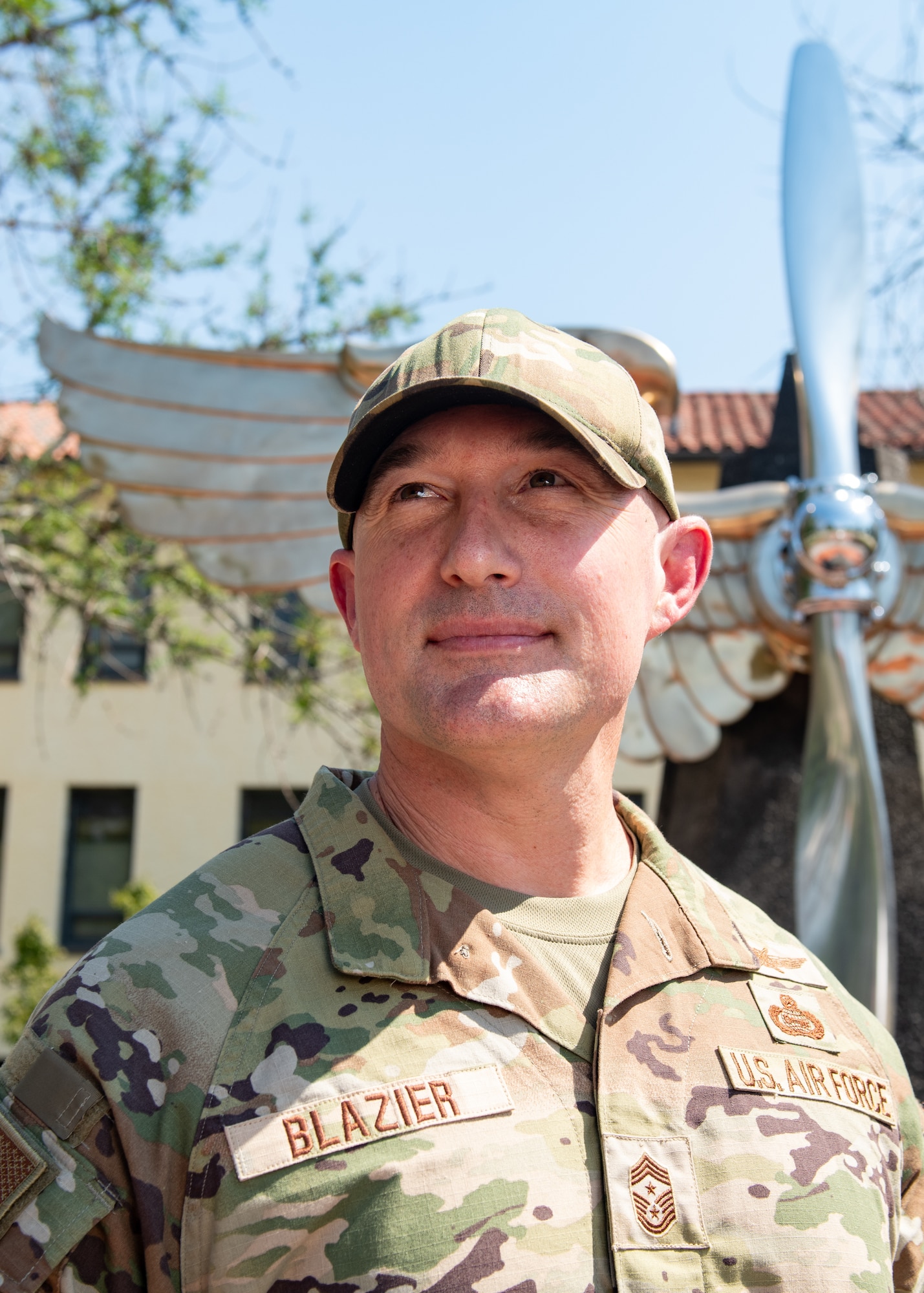 Chief Master Sgt. Stefan Blazier, Air University (AU) command chief, poses for a photo at Maxwell Air Force Base, Ala., Sept. 23, 2024.