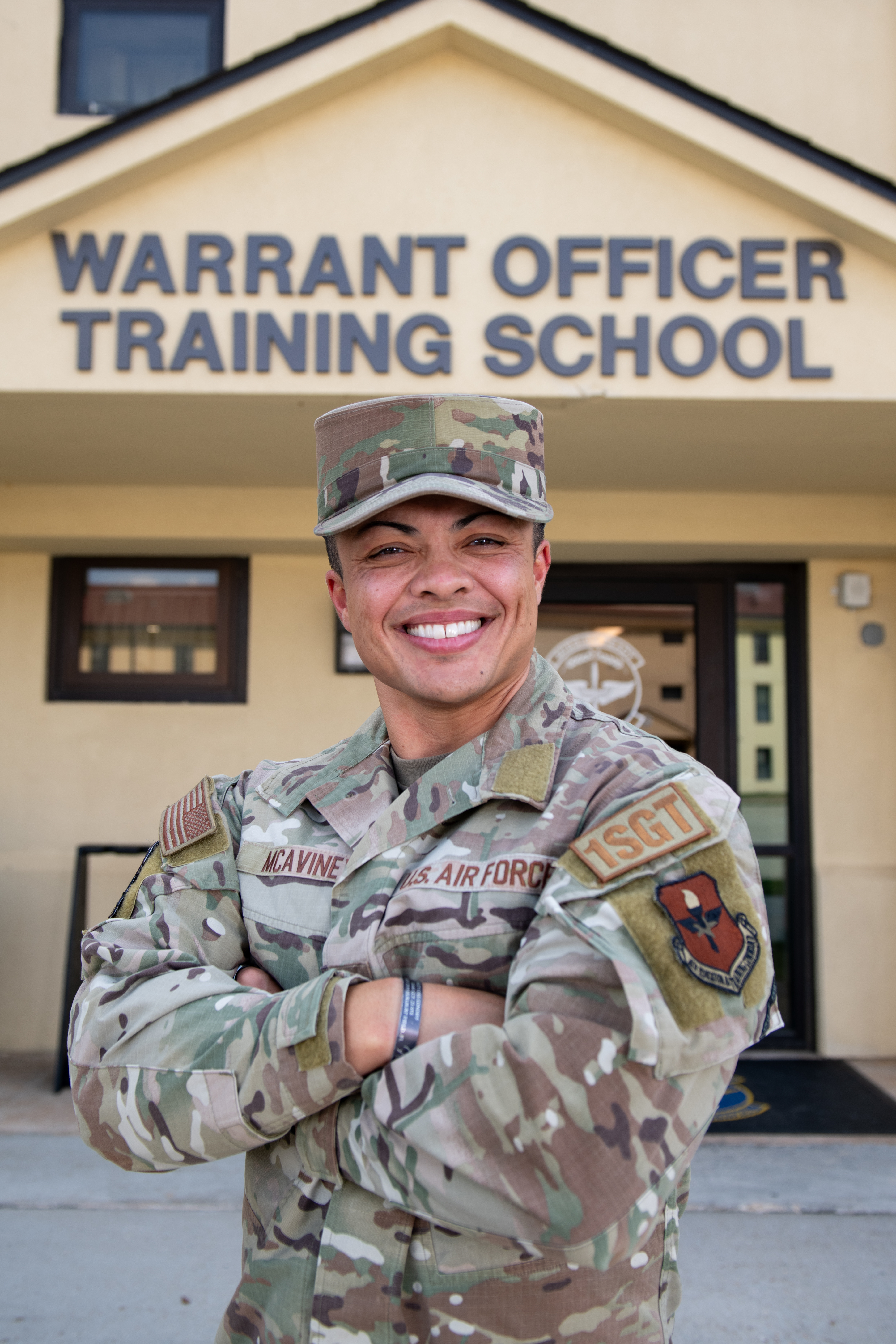 Senior Master Sgt. Kayleigh McAviney, Warrant Officer Training School (WOTS) operations superintendent, poses for a photo at Maxwell Air Force Base, Ala., Sept. 23, 2024. WOTS is a 40-day in-residence accessions program designed to educate and train candidates with specialized knowledge and technical skills on how to serve as technical advisors to command leadership. Upon graduation, the candidates become Warrant Officers who will address critical operational needs while maintaining highly perishable skills specific to their Air Force Specialty Codes. (U.S. Air Force photo by Tech. Sgt. Janiqua P. Robinson)