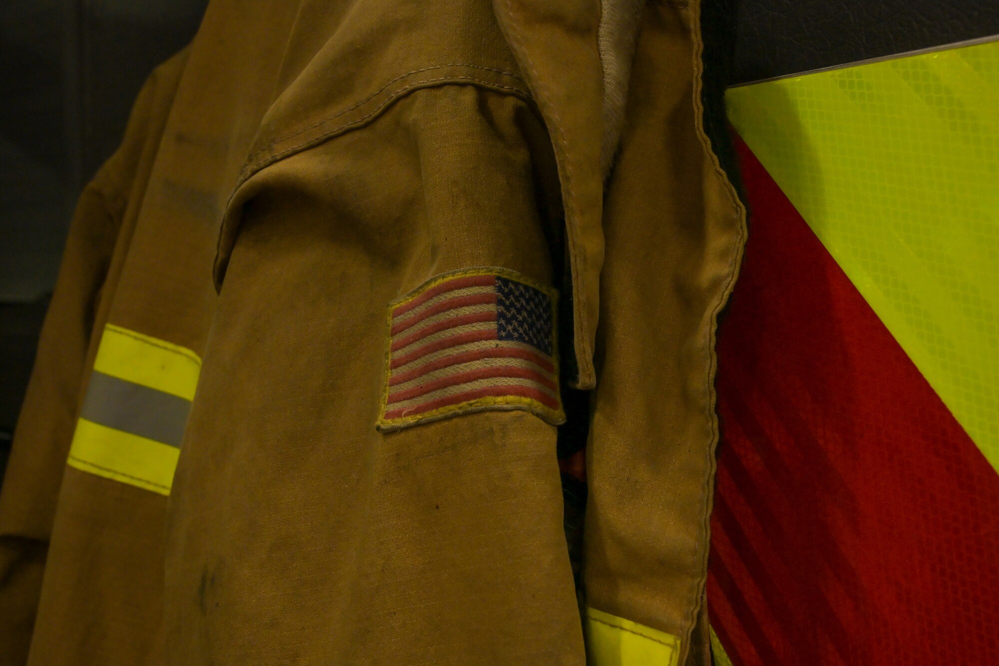 A fire truck assigned to the Niagara Falls Air Reserve Station Fire Department sits in the vehicle bay.