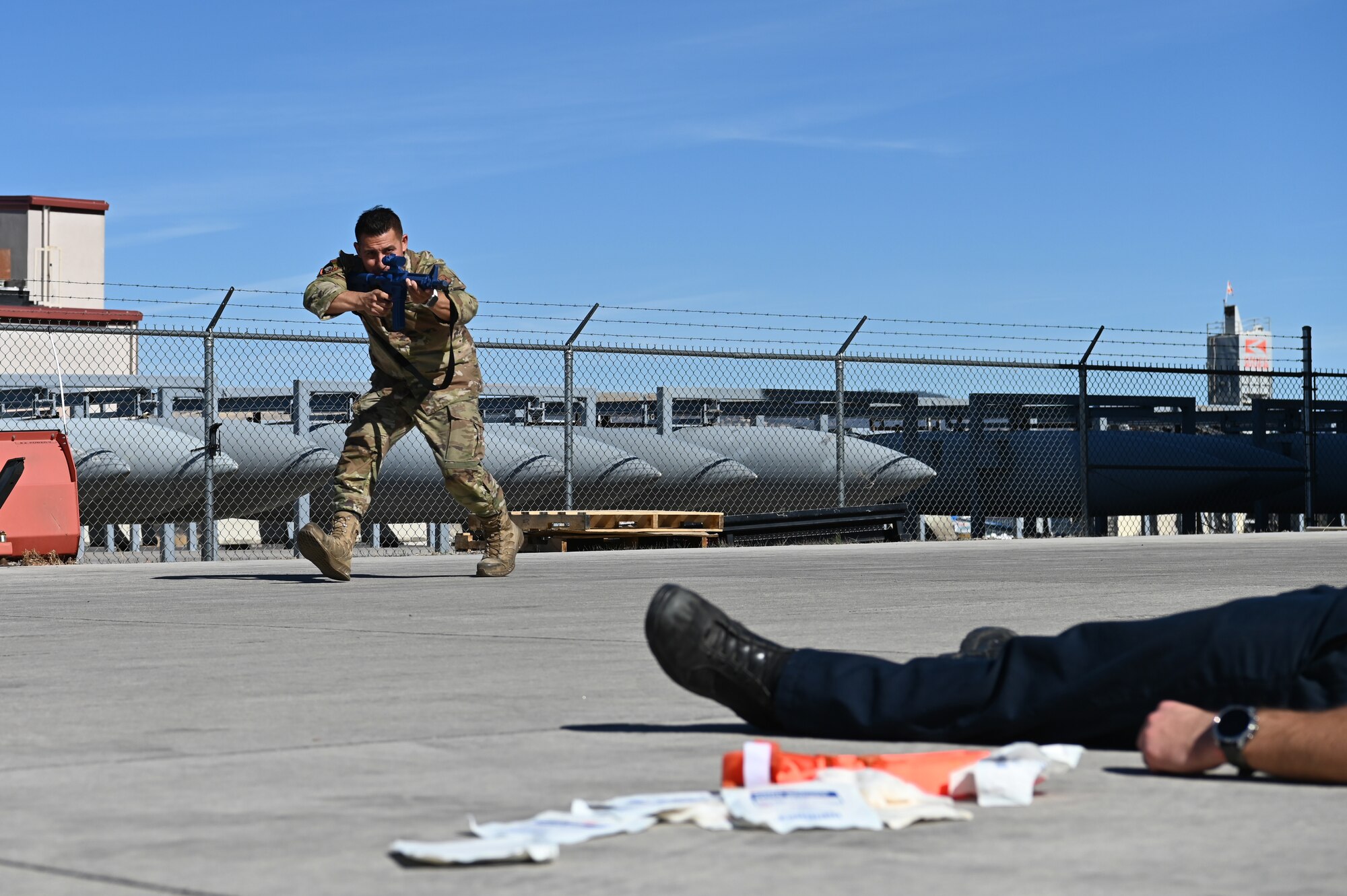 Airman with a fake weapon