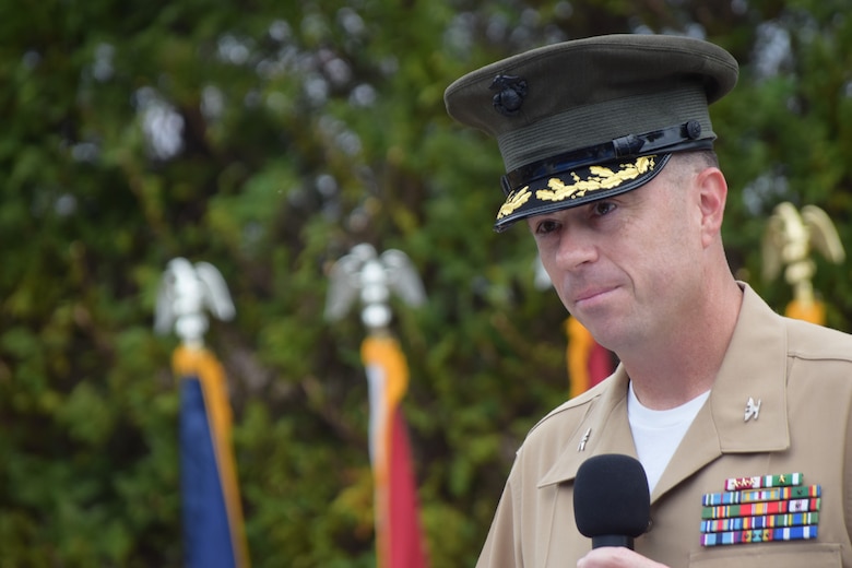 Col. Scott Welborn speaks at 1979 Camp Fuji Fire memorial ceremony.