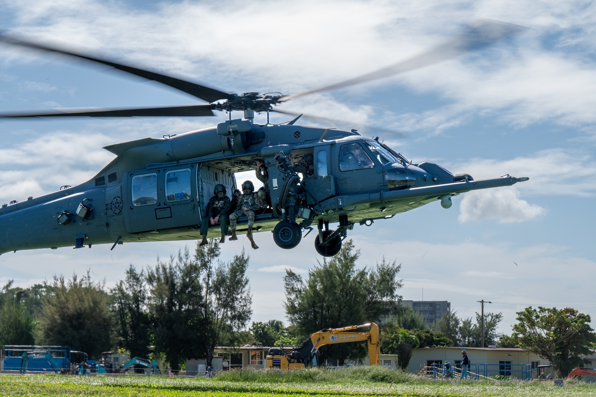 Helicopter departs with military members inside for aerial tour