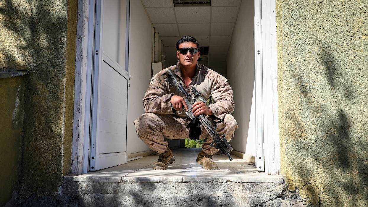 U.S. Marine Corps Staff Sgt. Josh Jonesia, a Houston, Texas native, and section leader for combined anti-armor team, Battalion Landing Team 1/8, 24th Marine Expeditionary Unit (MEU) Special Operations Capable (SOC), poses for a photo during scheduled bilateral training with the Republic of Cyprus National Guard, Oct. 24, 2024. The training, set to take place from September to early November, was coordinated with the Government of the Republic of Cyprus and is designed to strengthen the operational capabilities of both forces and reaffirm the strong security cooperation and commitment to regional stability between the U.S. and Cyprus. The 24th MEU (SOC) and Wasp Amphibious Ready Group are on a scheduled deployment to U.S. Naval Forced Europe and Africa area of operations to support U.S., Allied and partner interests in the region, including in the Eastern Mediterranean Sea. Routine training exercises ensure that we, alongside our Allies and partners, are postured and ready to respond rapidly and effectively to any mission. (U.S. Marine Corps photo by Sgt. Jacqueline Peguero-Montes)