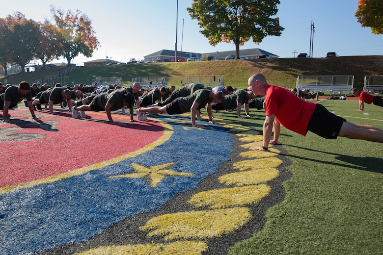 Marines and FBI students conduct physical training.
