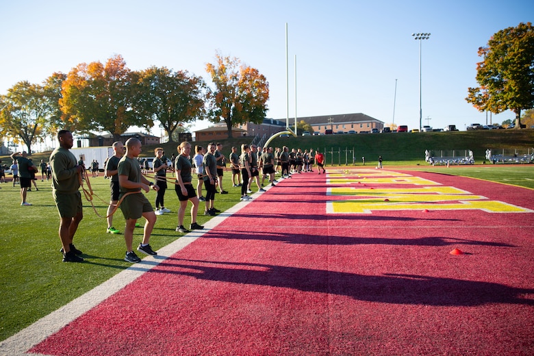 Marines and FBI students conduct physical training.