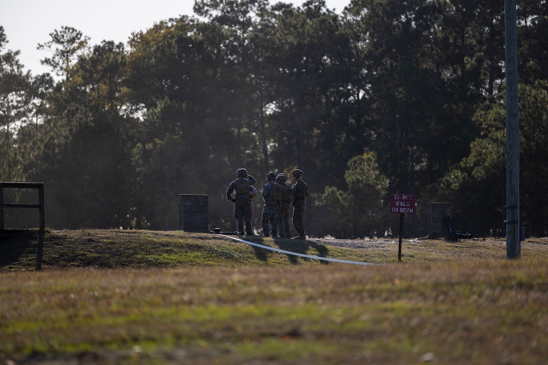 U.S. Marines conduct an M3A1 Multi-role Anti-Armor Anti-Personnel Weapon System live-fire range at Marine Corps base Camp Lejeune, North Carolina, Oct. 21, 2024. U.S. Marines with Marine Wing Headquarters Squadron (MWHS) 2, Marine Light Attack Helicopter Squadron (HMLA) 269, and HMLA-167 participated in small-unit training and live-fire ranges to support the Infantry Small Unit Leader’s Course (ISULC).  The training reinforced basic infantry skills for junior Marines and noncommissioned officers with 2nd Marine Aircraft Wing and provided ISULC students with experience in leading Marines from non-infantry military occupational specialties. (U.S. Marine Corps photo by Lance Cpl. Bryan Giraldo)