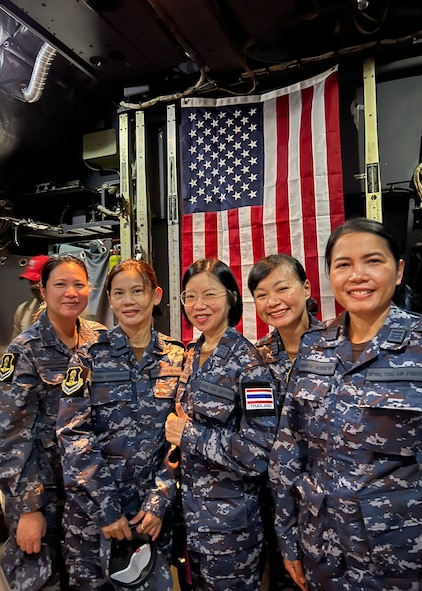 Royal Thai Air Force nurses pose for a photo at Joint Base San Antonio-Lackland, Texas, during their exchange visit with the 59th Medical Wing.