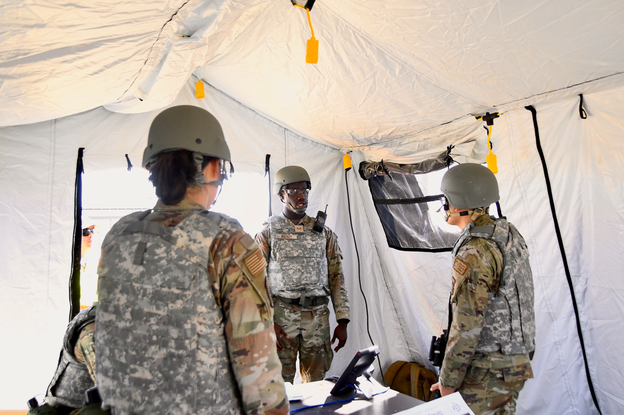 Airmen setup communication equipment during a Mission Ready Airman exercise Oct. 21-24, 2024, at Sheppard Air Force Base, Texas.