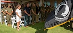 U.S. service members and distinguished guests bow their head during the invocation on Joint Base Pearl Harbor-Hickam, Hawaii, Oct. 31, 2024. DPAA Marines were joined by Marine Corps Forces, Pacific senior leaders and DPAA senior leadership to celebrate the 249th Marine Corps birthday, highlighting the overlap of commitment, pride, and professionalism these two organizations share. DPAA's mission is to provide the fullest possible accounting of U.S. personnel to their families and the nation. (U.S Marine Corps photo by Sgt. Lesley Cisneros)