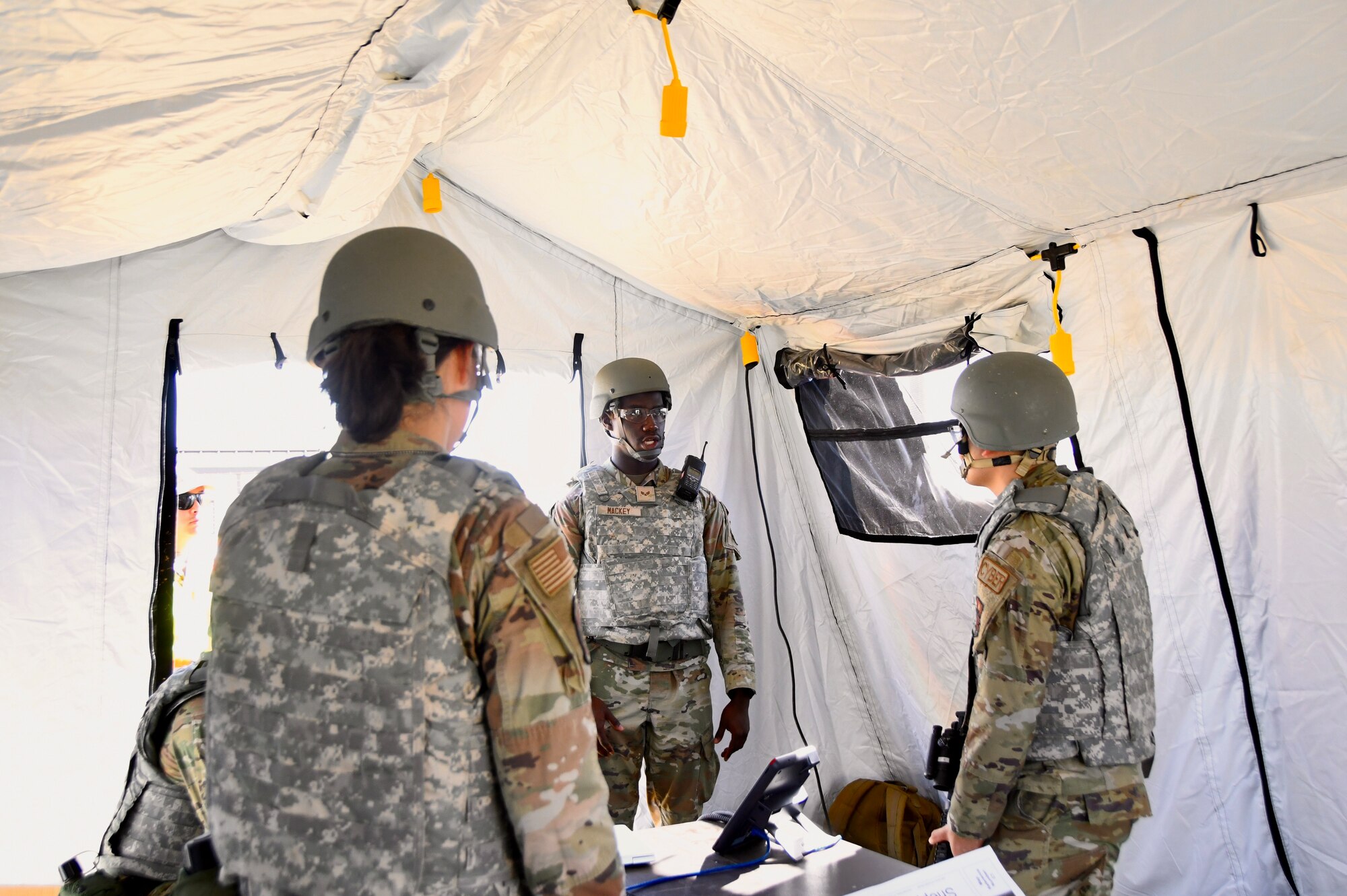 Airmen setup communication equipment during a Mission Ready Airman exercise Oct. 21-24, 2024, at Sheppard Air Force Base, Texas.