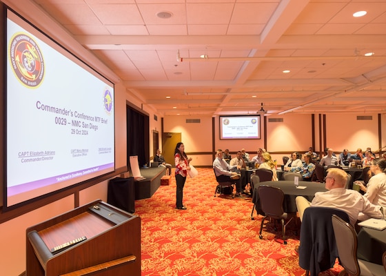 SAN DIEGO (Oct. 29, 2024) – Capt. Elizabeth Adriano, Navy Medicine Readiness and Training Command San Diego (NMRTC) commander and Naval Medical Center San Diego (NMCSD) director, speaks to her leadership team during an executive planning conference at Marine Corps Air Station (MCAS) Miramar Officer’s Club. NMCSD’s mission is to prepare service members to deploy in support of operational forces, deliver high quality healthcare services and shape the future of military medicine through education, training and research. NMCSD employs more than 5,000 active duty military personnel, civilians and contractors in Southern California to provide patients with world-class care anytime, anywhere. (U.S. Navy photo by Mass Communication Specialist 1st Class James R. Mitchell)