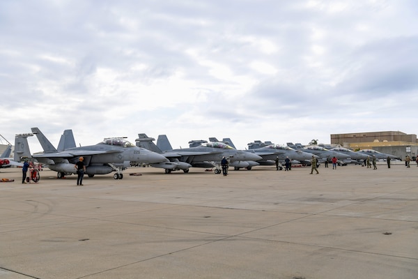 U.S. Navy and U.S. Air Force aircraft train during Gray Flag 2024.