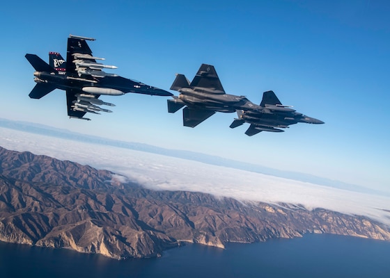 U.S. Navy and U.S. Air Force aircraft train during Gray Flag 2024.