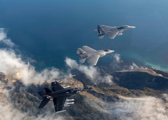 U.S. Navy and U.S. Air Force aircraft train during Gray Flag 2024.