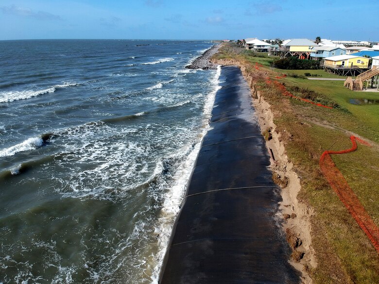 Storm damaged after Hurricanes Marco and Laura in 2020. A multidisciplinary ERDC team is working to modernize widely used flood models such as StormSim and Hydrologic Engineering Center software by developing a vegetation index that more comprehensively quantifies vegetation stability on coastal levees. The index will incorporate an array of ecological measurements, such as root/shoot ratios, evapotranspiration rates, soil moisture, vegetation shear, root strength, and vegetation age, size and type. Photo courtesy of Dr. Navid Jafari and Dr. Jasmine Bekkaye, Natural Hazards Engineering Research Institute.