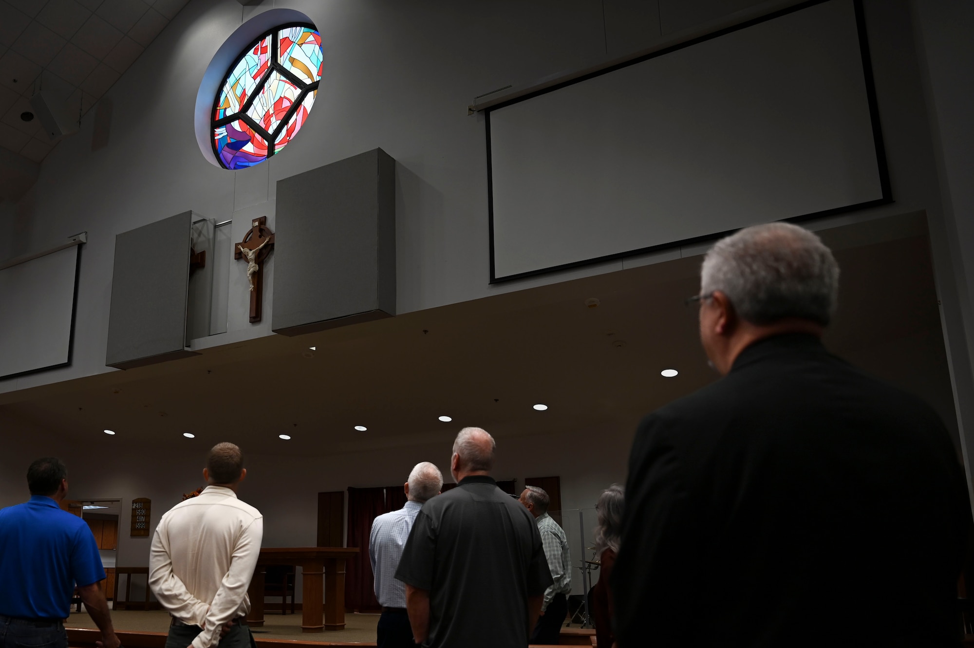 Ministry partners receive a tour of Taylor Chapel during Partners in Ministry Day, Goodfellow Air Force Base, Texas, Nov. 1, 2024. By building strong ties with community partners, Goodfellow continues to enhance the support network for Airmen, underscoring the shared values of service and community responsibility. (U.S. Air Force photo by Airman 1st Class Madi Collier)