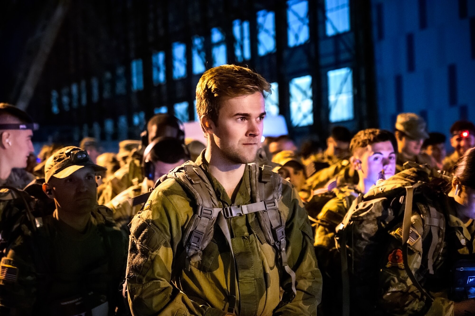 Norwegian Armed Forces 2nd Lt. Øyvind Øverås, Norwegian Military Academy cadet, poses for a photo during the Norwegian Foot March at JB MDL, N.J., Oct. 13, 2024. The Norwegian Foot March is a military endurance test where participants march or run an 18.6-mile-long route, carrying a rucksack of 24 lbs. (U.S. Air Force photo by Senior Airman Matt Porter)