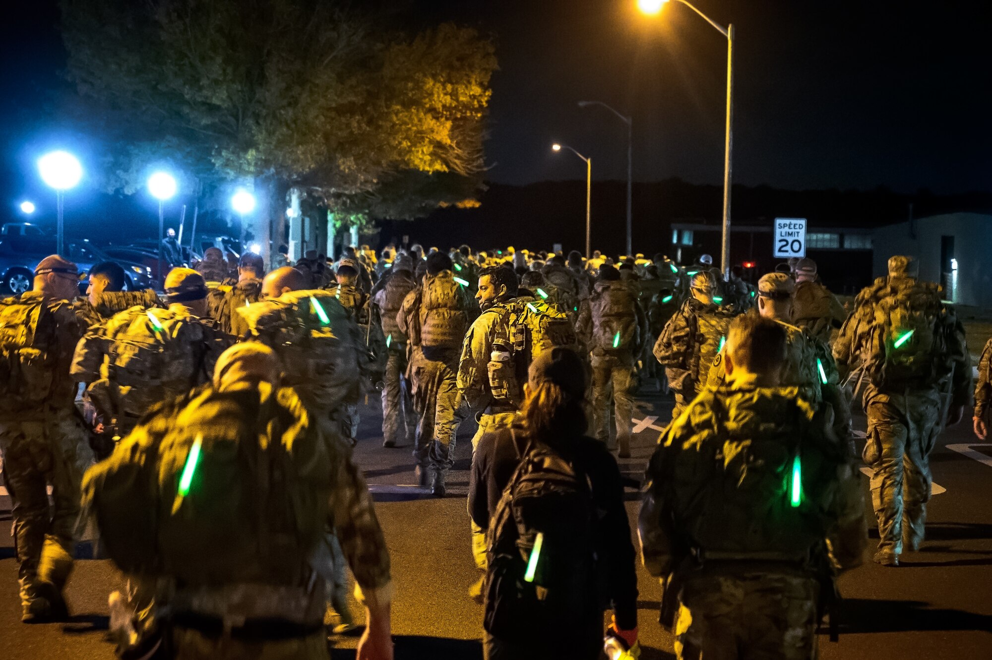Service members assigned to Joint Base McGuire-Dix-Lakehurst embark on the Norwegian Foot March at JB MDL, N.J., Oct. 13, 2024. The Norwegian Foot March is a military endurance test where participants march or run an 18.6-mile-long route, carrying a rucksack of 24 lbs. (U.S. Air Force photo by Senior Airman Matt Porter)