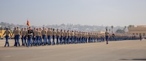 New U.S. Marines with India Company, 3rd Recruit Training Battalion, march in formation prior to a graduation ceremony at Marine Corps Recruit Depot San Diego, California, Oct. 25, 2024. This ceremony marked the end of a 13-week transformation that included training in drill, marksmanship, basic combat skills, and Marine Corps customs and traditions. (U.S. Marine Corps photo by Lance Cpl. Janell B. Alvarez)